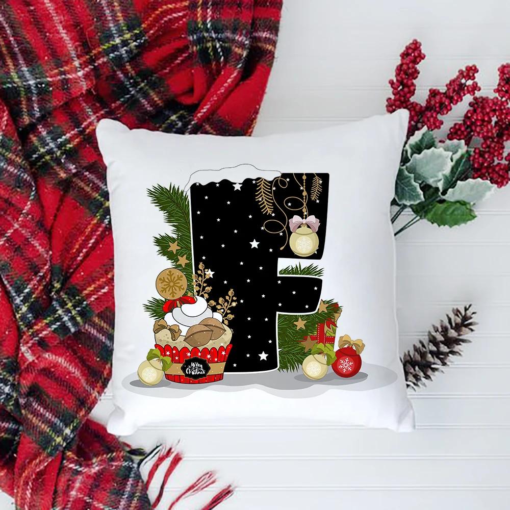 Christmas Cushion Cover Alphabet A-Z Pillow Covers Cute Cartoon Santa Claus Cushion Cover Pillowcases Home Xmas Decoration