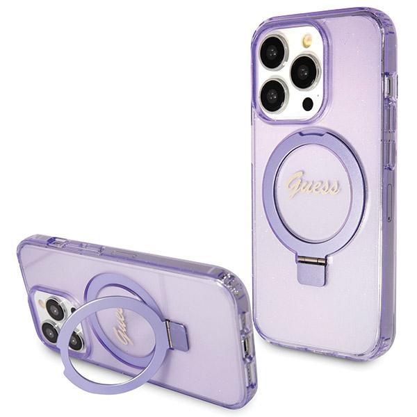 Etui do iPhone 13 Pro Guess Ring Stand Glitter MagSafe Fioletowe