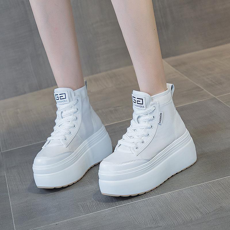 Platform white shoes women's autumn and winter 2025 new muffin high-top shoes versatile lace-up fashion casual short boots trend