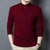 Men's 100% Pure Wool Half-Zip Thickened Sweater, High-End Solid Color Knitwear for Autumn/Winter