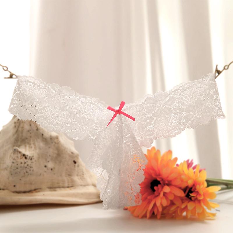 Pure Lace Sexy Panties Women's Bow Low Waist Seamless Women's Panties Temptation Thong Transparent T-pants 2106