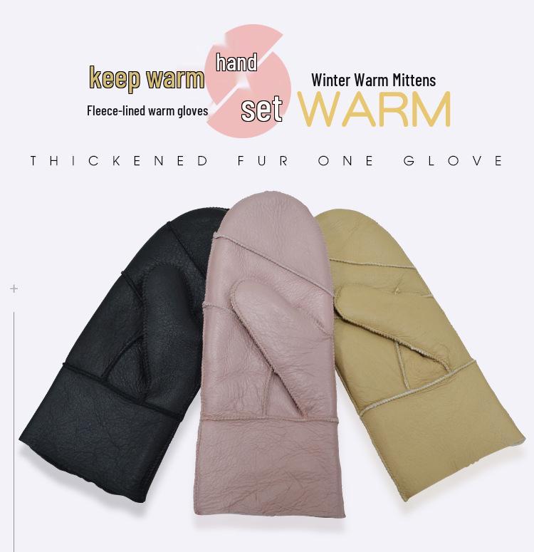 Women's Lambskin Leather Fur Winter Gloves with Hand-Muff - Cold Weather Protection.