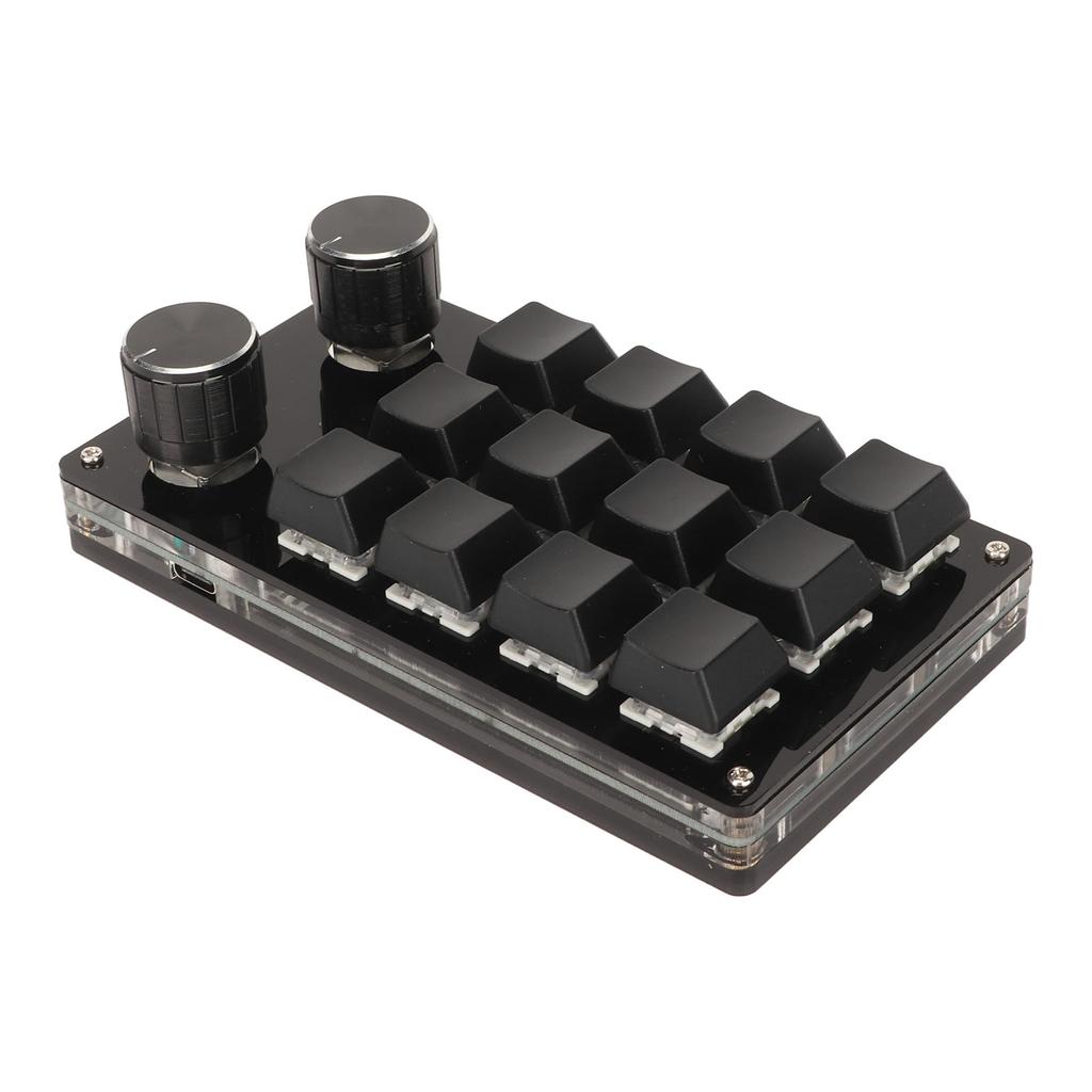 Mini 12 Key Keypad with 2 Knob Blue Switch DIY Programmable Wired Connection Plug and Play One Handed Mechanical