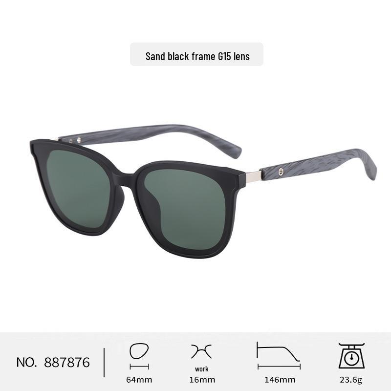 Stylish Large Frame Retro Sunglasses, UV Protection, Polarized Wood Grain Design for Men & Women, Slimming Effect for Broader Faces.