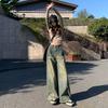 American retro washed old wide-leg jeans women's new high street design loose straight mopping pants