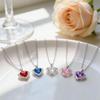 Luxe Ocean Heart Gemstone Necklace: Women's Full Diamond Love Heart Pendant Gift