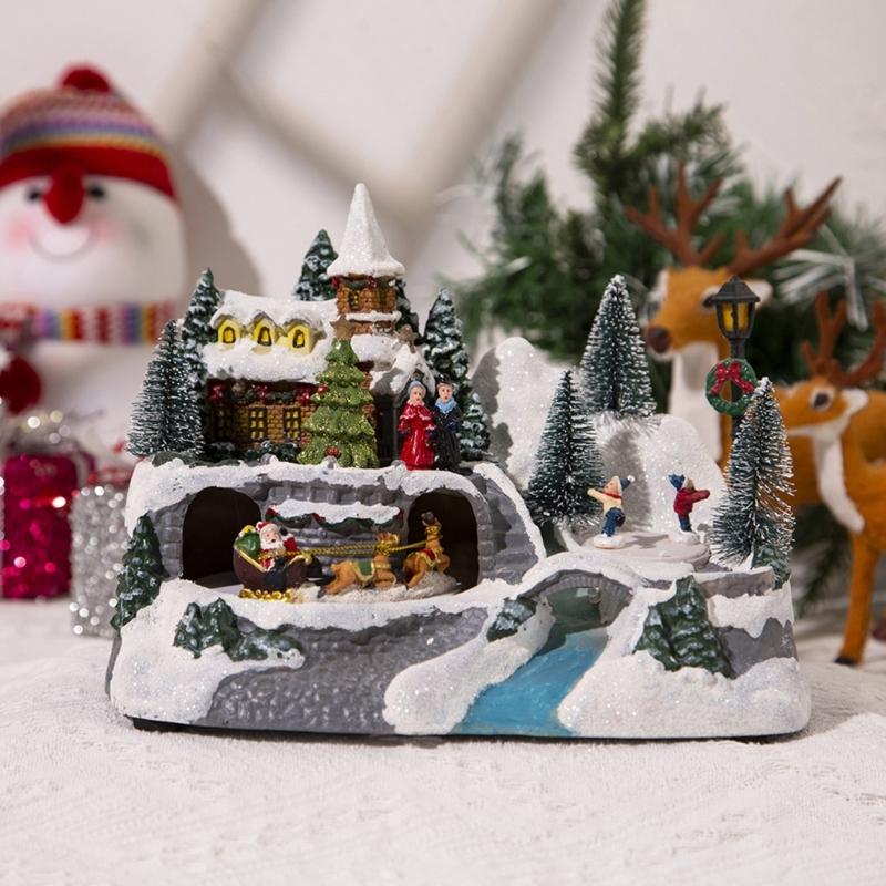 Christmas Glowing Snow House Figurine Rotatable Music Villages Sculpture for Home Bar Shop Decoration Gift Dropshipping