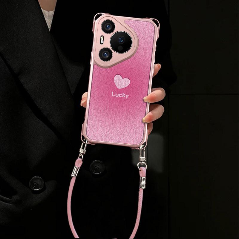 Lucky Love applies to Huawei P80 mobile phone case P70 pink lanyard P60 anti-drop P50 mirror bracket 40 soft case