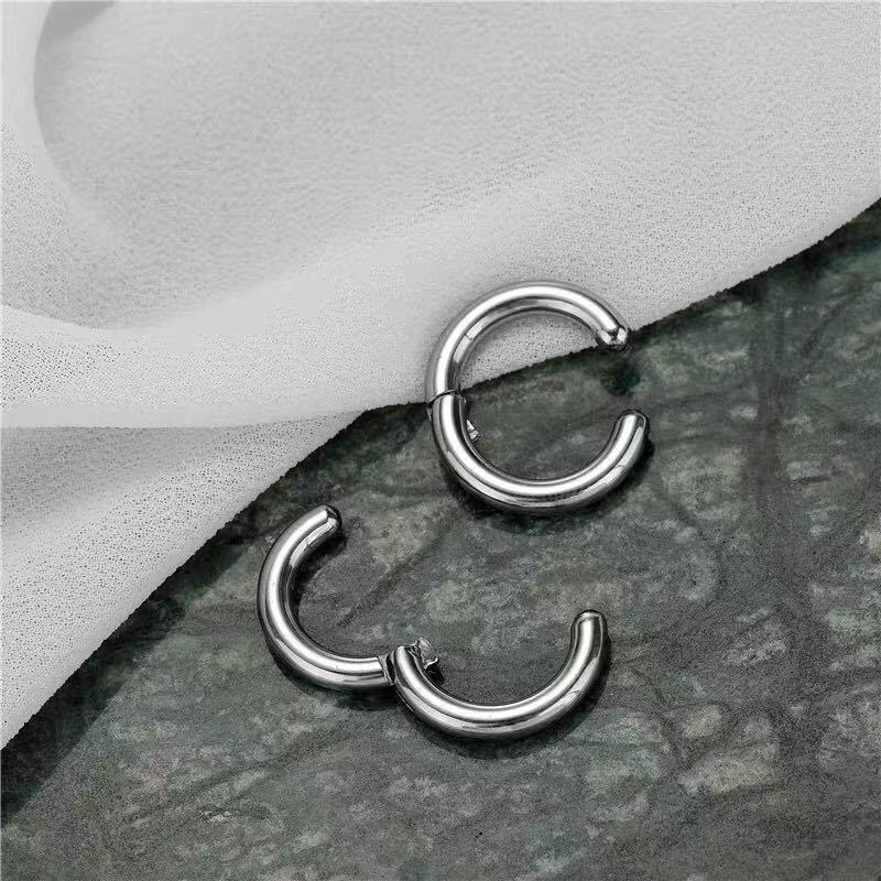 Titanium Steel Ear Hook Men's Ear Ring Without Ear Hole, No Piercing Ear Bar, Round Ear Stud, Circular Shape