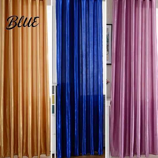 1Pc Through Rod Curtain Drape Door Color Panel Window Solid Room Blackout