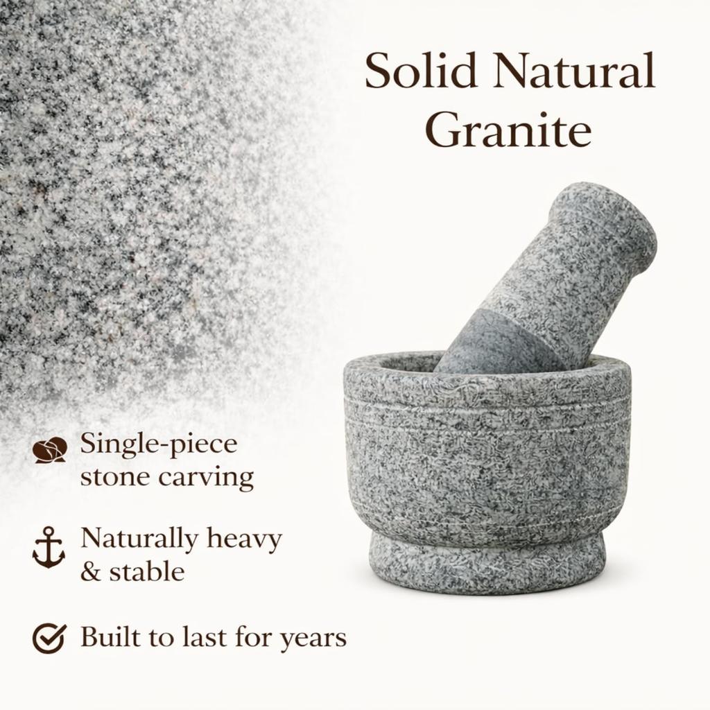 Granite Stone Mortar and Pestle Set for Kitchen | Handcrafted Okhli Musal for Grinding & Mixing | 4 inch