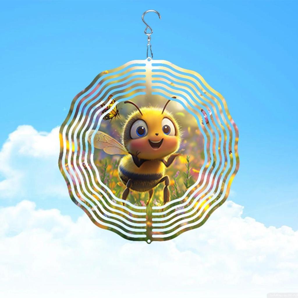Metal Art Windmill with Cartoon Bee Design 2D Wind Chime Outdoor Decor Dynamic Garden Art Home Yard Decoration High Quality Weather Resistant