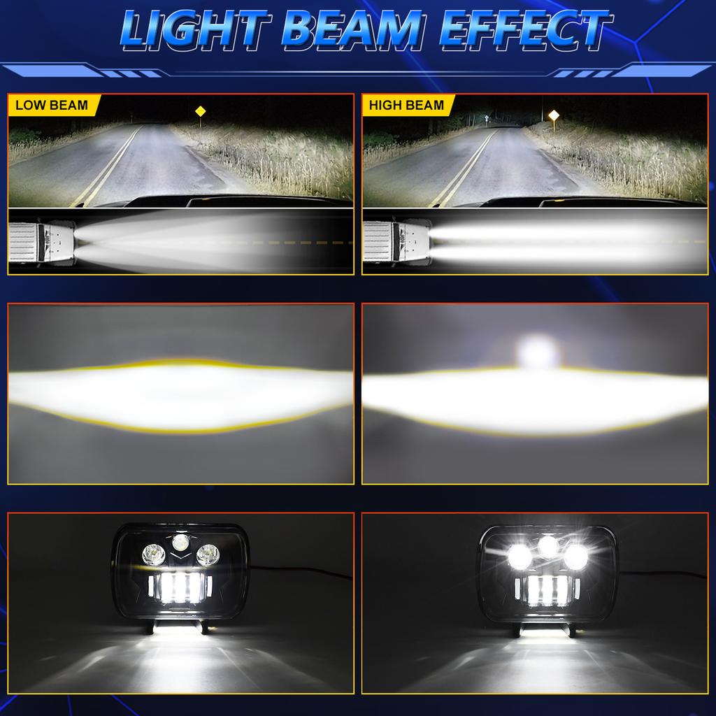 7 Inch LED Headlight Square Headlamp High Low Beam DRL Turn Signal Lamp for Off Road Vehicle