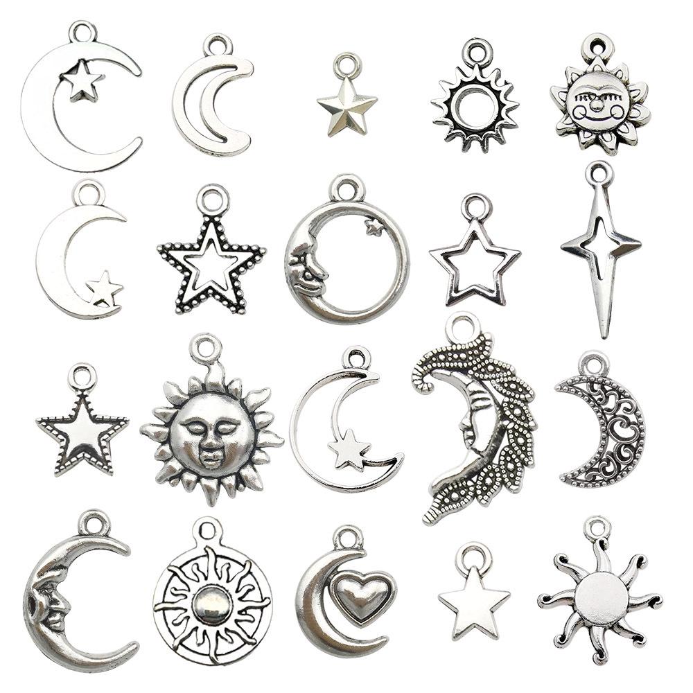 100-Piece Five-Color Alloy Sun, Moon, and Star Pendant Charms for DIY Jewelry