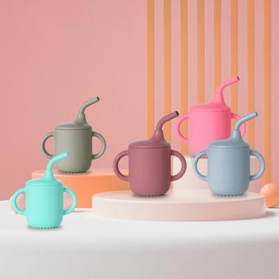 180ml Learning Drink Cup Bezpečný s krytem Brčko Perfektně padnoucí Silikon s dvojitým uchem Baby Sippy Cup Dětské příslušenství