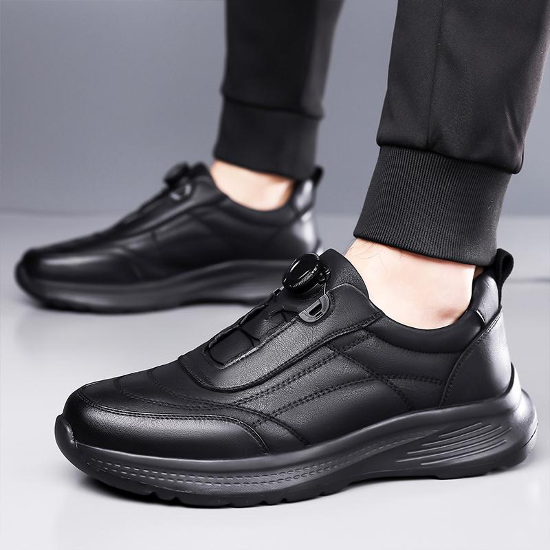 New Soft Soled Thick Bottom Business Shoes Mens Casual Leather Lightweight Sneakers Comfy Outdoor Antiskid Walking Shoes