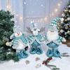 Telescopic Christmas Figurines: Santa, Snowman, Elk, and Blue Ornaments for Window Display