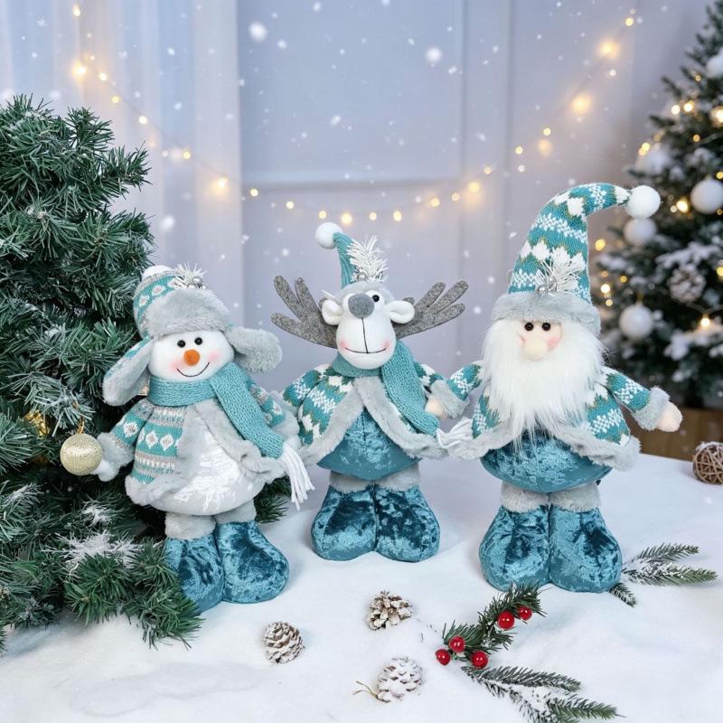 Telescopic Christmas Figurines: Santa, Snowman, Elk, and Blue Ornaments for Window Display