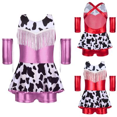 Mädchen Cowgirl Kleid Überkreuzte Schulterträger Fransen an der Brust Rückenfrei Metallischer Glanz Partykostüm