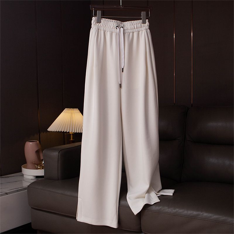 

Soft Glutinous Bouncy Good Feel Elastic Modal Knitted BC Fashion Slit Foot Mouth Elastic Waist Loose Straight Sweatpants White S