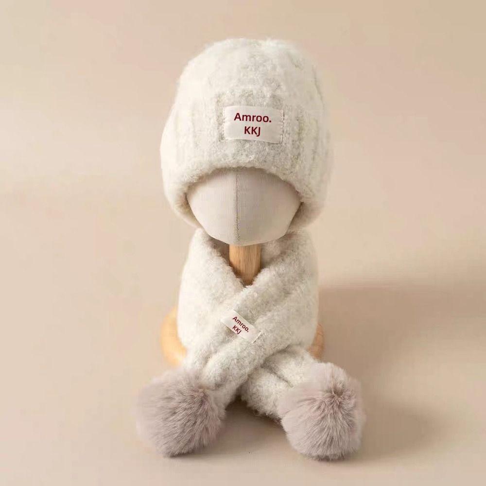 Warm Plush Kids Hat Scarf Set Knitted Baby Beanie Hat Gifts Pom Pom Scarf Kids Winter Wear