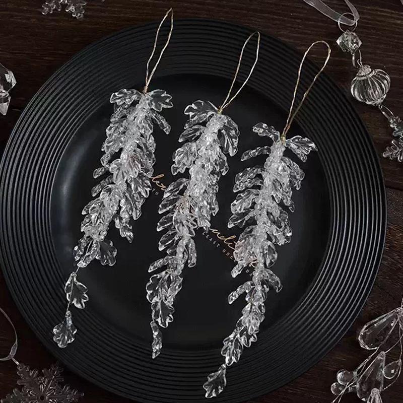 2Pcs Acrylic Leaf-Shaped Water Drop Christmas Ornaments Transparent Icicle Pendant Christmas Tree New Year Decoration Winter
