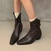 Chunky Pointed Toe Women Ankle Boots Sexy Designer Mid Heels Shoes 2025 Trend Winter Leather Fashion Pumps Chelsea Botas Mujer