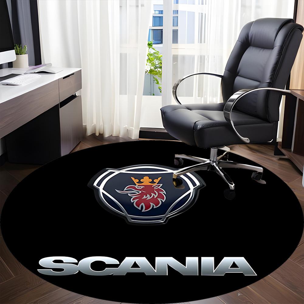 1PC Scania Logo Office Round Rug - Perfect for Office or Study Decor, Machine Washable, Non-Slip Backing, Decorative Floor Mat