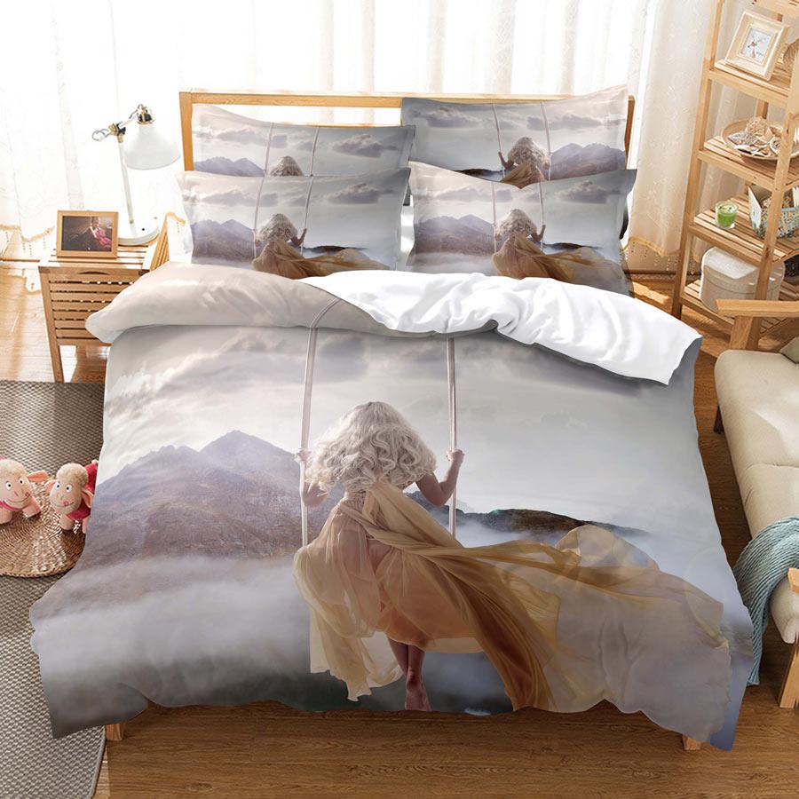 Couple Duvet Set King Queen Full-size 3D Moon Dance Elegant Polyester Duvet Set for Boys, Girls, Teenagers Bedding Set