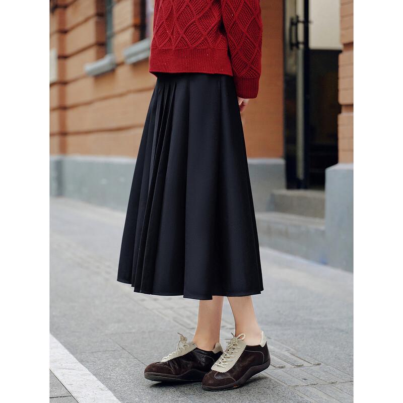 Annacou High-Intelligence Old Money Style Pleated Long Skirt