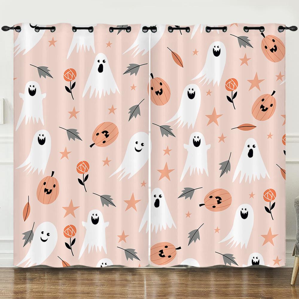 Halloween Pumpkin Digital Printing Curtains Blackout Curtain Punching Modern Minimalist Style