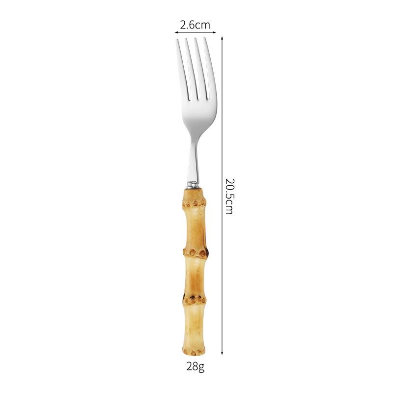 Bamboo Handle Cutlery Set: Solid Wood Steak Knife, Fork, and Spoon with 304 Stainless Steel Retro Design.