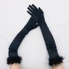 Feather Cuffs Long Sleeve Gloves Banquet Dress Gloves Solid Color Warm Satin Elastic Summer Spring Driving Gloves