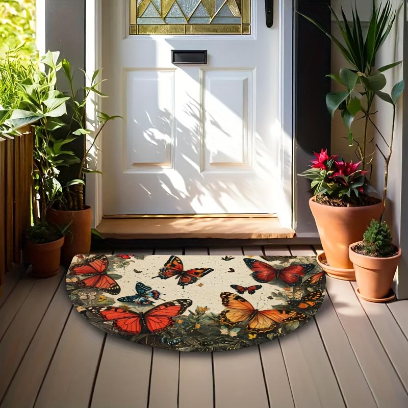 1 Stück Retro Schmetterling Halbkreis Willkommens-Fußmatte Rutschfest für Außenbereich Terrasse Veranda Küche Badezimmer Eingangsbereich Bodenmatte