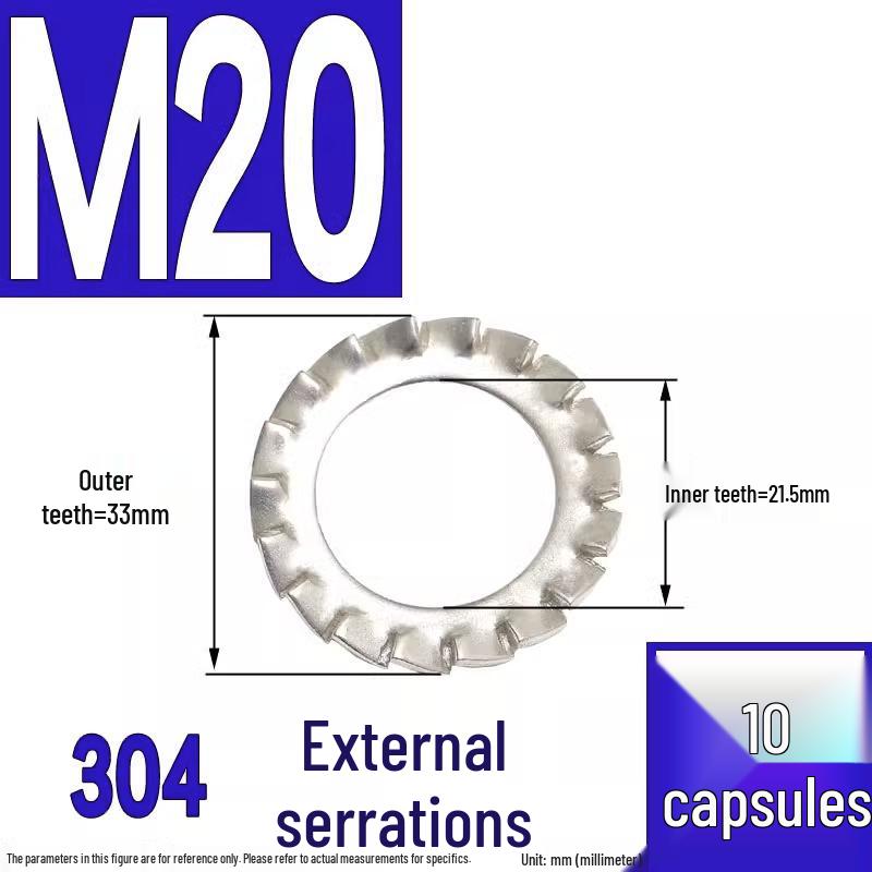 304 Stainless Steel External & Internal Tooth Lock Washer, Anti-Slip, Anti-Loosening, Size M6-M30