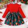 Children's Ribbed Long Sleeve Bow Christmas Dress for Girls