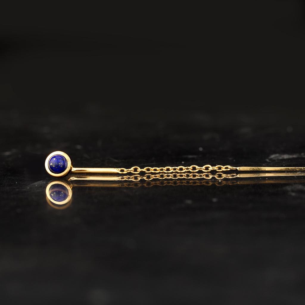 Lapis Lazuli Chain Earrings 925 Sterling Silver Gold Plated Matte Jewelry Gift for Her