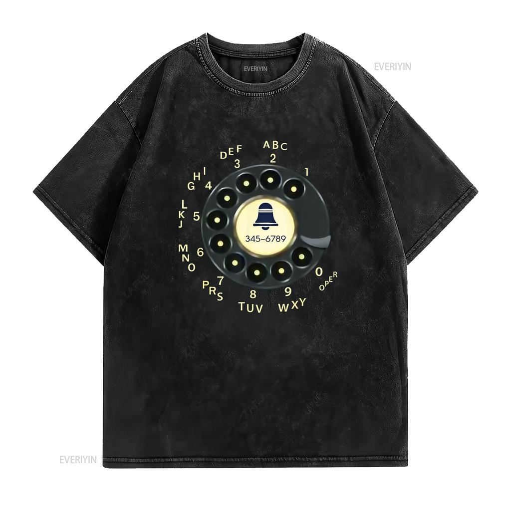 retro rotary dial phone T Shirt vintage Washed Comfortable graphic Stylish homme Slightly designer clothes