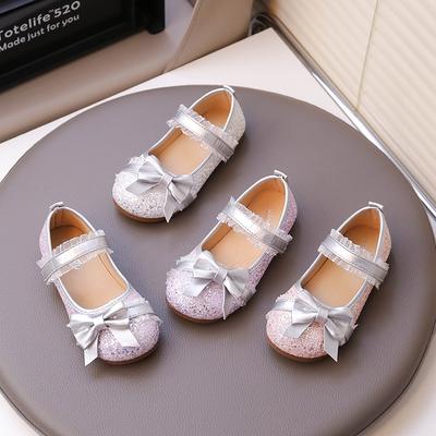Mädchen Prinzessin Schuhe Schleife Schleifen Süße Kinder Lederschuhe Glänzende Pailletten 2025 Neue Kinder Tanzschuhe PU Weiche Sohle Runde Zehen