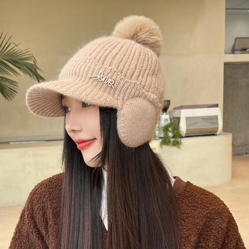 

Шапка Женская осенне-зимняя вязаная шерстяная шапка Универсальная утолщенная ветрозащитная шапка с защитой ушей Зимняя теплая плюшевая шапка average size