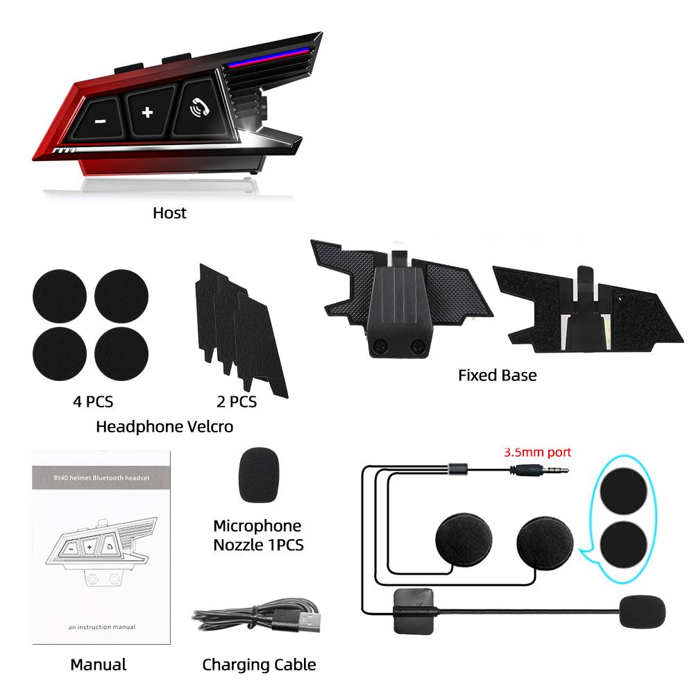 V5.3 Bluetooth Motorcycle Helmet Headset Moto Handsfree Stereo Earphone Noise Reduction Voice Control 1000mah For Skiing Riding