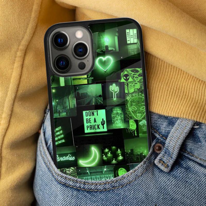 green aesthetic Soft Phone Case for iPhone 17 Air 16e Pro max 15 Pro 13 14 Plus 11 12 MagSafe Magnetic Coque