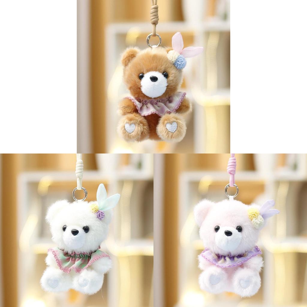 Plush Bear Keychain With Polyester Fiber Filling For Girls Kids Bag Pendant Toy