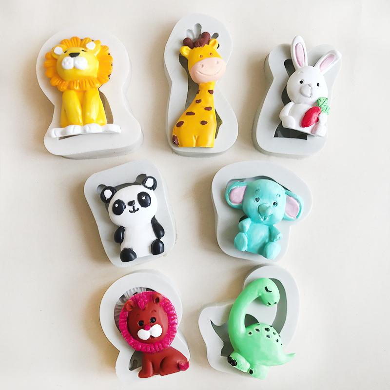 Jungle Safari Animal Silicone Fondant Mold Bear Lion Giraffe Rabbit Panda Cake Decorating Mould For Birhtday Party Baby Shower