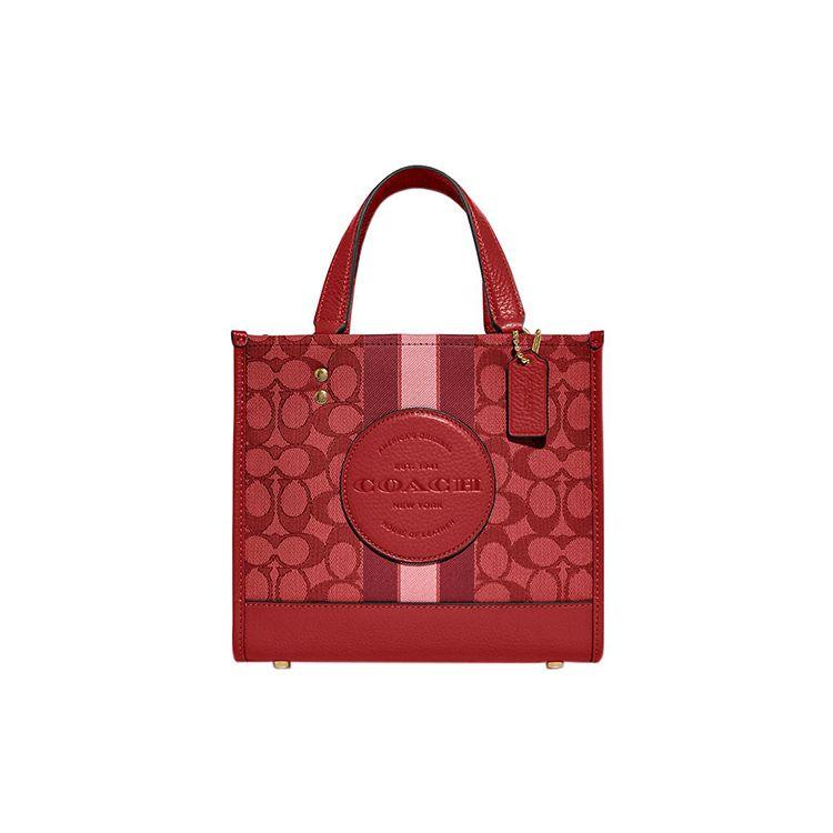 

Coach Dempsey Signature Stripe Tote Bag - Red Jacquard Leather Trim Structured Handbag - Work Commute & Party Occasions C8417-IMP2Z Basic Set (Bag+Dust Bag)