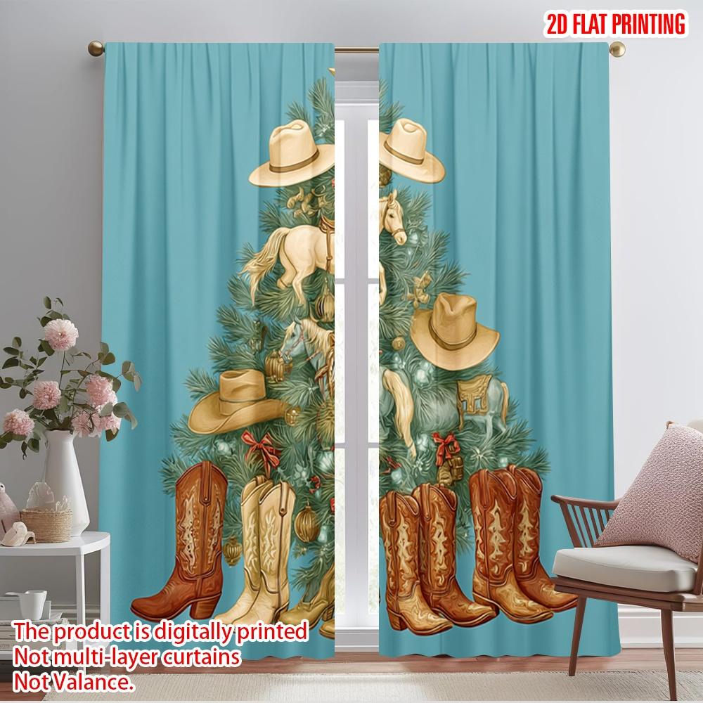 

2pcs,2D plane printing Minimalist Curtains Country Christmas tree Versatile Durable Polyester (without rod) Holiday Ldeal for 52.50×116.00 CM 2pcs