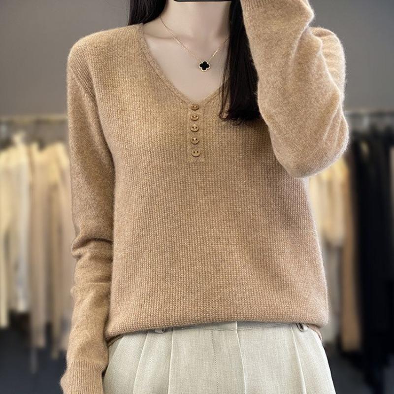 Autumn and Winter New V Tie Buckle Women's Long-sleeved Knitted Sweater Top Loose and Thin Large Size Bottoming Shirt Inside and Outside