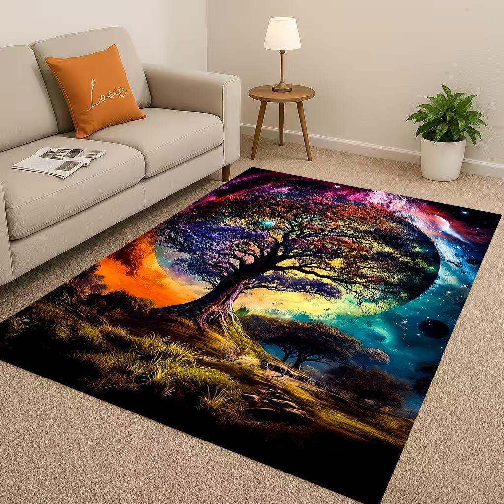 HD Colorful Tree of Life Yggdrasil Celtic Rune Living Room Non-Slip Area Rug Carpet for Bedroom Playroom Sofa,Home Decor Doormat