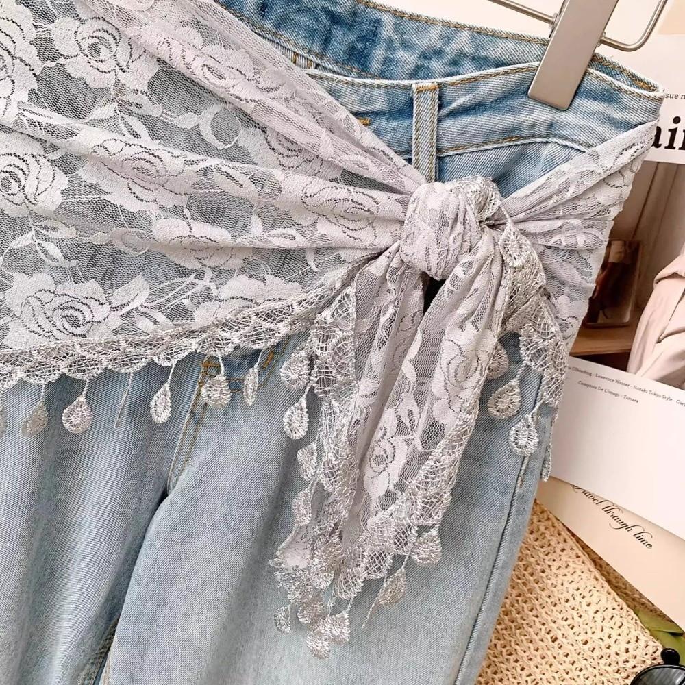 Durchsichtiger Netz-Hüftschal mit Blumenmuster, Taillengürtel-Schal, Vielseitiges Boho-Bandana für Damen