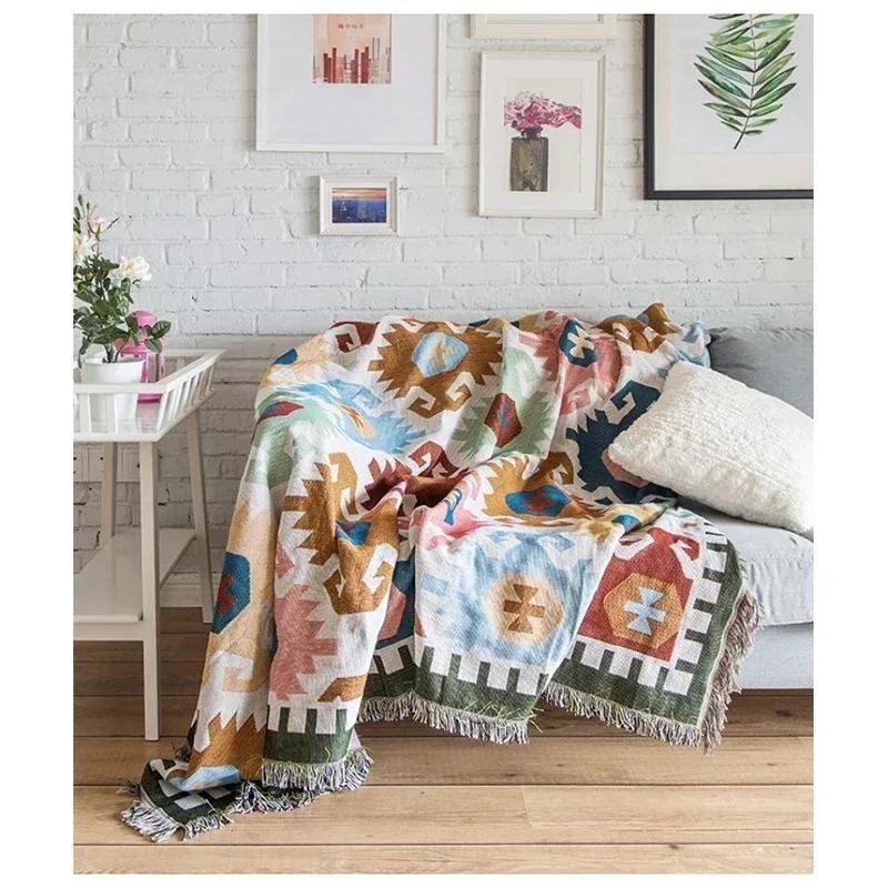 Ethnic Style Geometric Sofa Blanket Leisure Blanket Tapestry Soft Warm Cotton Blanket Spring And Autumn Light Sofa